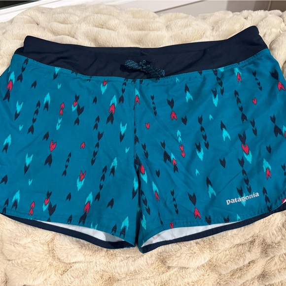 Patagonia Strider Teal and Black Patterned Shorts - Picture 1 of 10